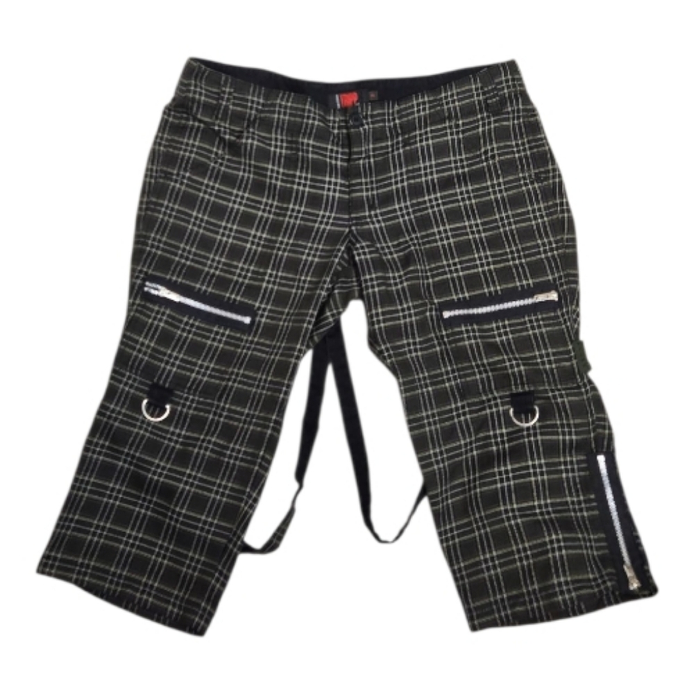 Y2K Tripp plaid‎ bondage low rise zipper crop capri goth punk pants 15/L
